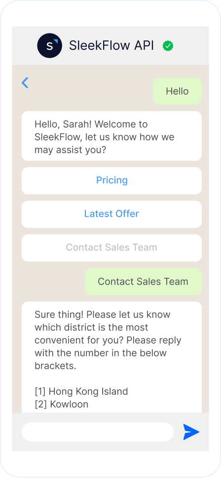 WhatsApp chat with support menu